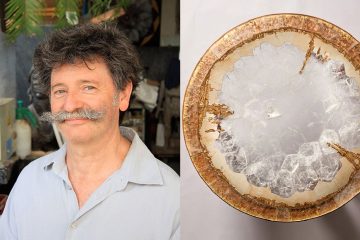 Hervé Obligi - Sculpteur de pierre - Artisan d'art - Sculpteur lapidaire - Table en marqueterie de cristal de roche - Feuille d'or - Piètement en acier oxydé - Signatures Singulières - Magazine digital des talents Français