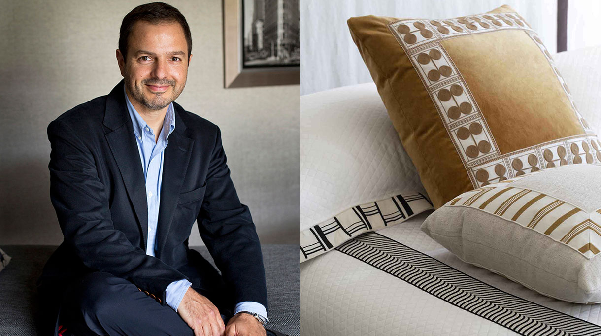 Houlès Passementerie - Philippe Houlès - Galon sur coussin - galon noir et blanc - couvre lit blanc - Signatures Singulières - Magazine digital des talents Français